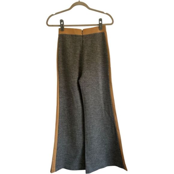 Staud Gray Tan Contrast Wide Leg Pants Size Jersey Faux Leather Designer NWT - Picture 8 of 13